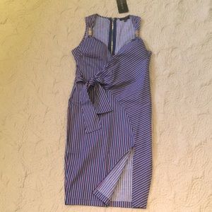 NWT Aly Daly Striped Poplin Front Tie Midi Wrap Dress M
